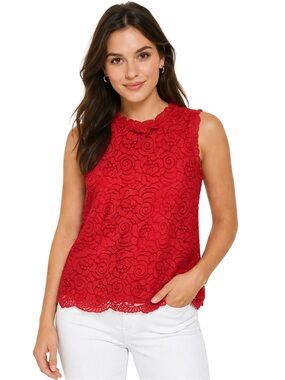 Banana Republic M Women's Coral Layered Lace Tank Top Floral Cotton Blend